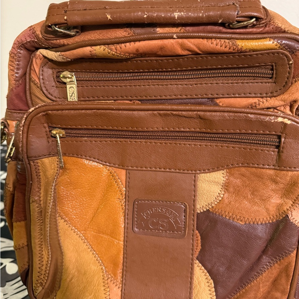 Vintage Leather Patchwork Backpack - image 1